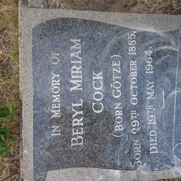 COCK Beryl Miriam nee GOTZE 1885-1964