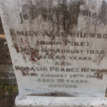 HEWSON Horatio Pearce 1940 &amp; Emily Aleen PIKE -1932
