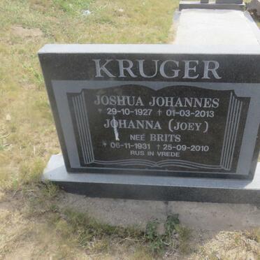 KRUGER Joshua Johannes 1927-2013 &amp; Johanna BRITS 1931-2010