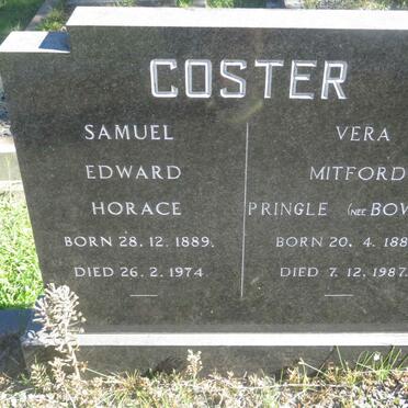 COSTER Samuel Edward Horace 1889-1974 &amp; Vera Mitford Pringle BOWKER 1887-1987