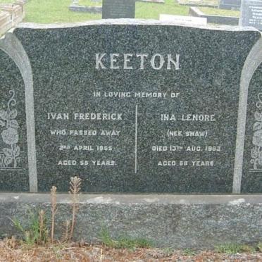 KEETON Ivan Frederick -1955 &amp; Ina Lenore  SHAW -1983