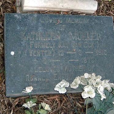 MULLER Kathleen formerly VAN ECK born VENTER 1918-1979