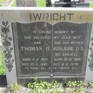 WRIGHT Thomas B. 1904-1990 &amp; Marjorie D.A. BAKEWELL 1908-1975