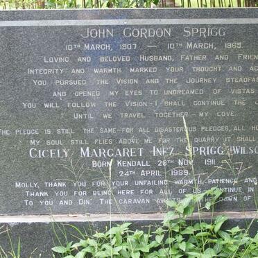 SPRIGG John Gordon 1907-1969 &amp; Cicely Margaret Inez SPRIGG-WILSON nee KENDALL 1911-1989