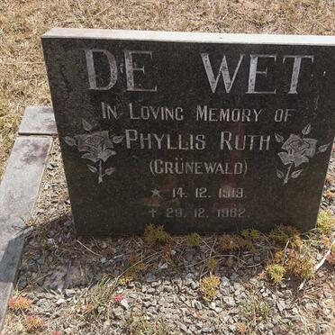 WET Phyllis Ruth, de nee GRÜNEWALD 1919-1982