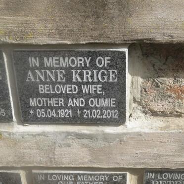 KRIGE Anne 1921-2012