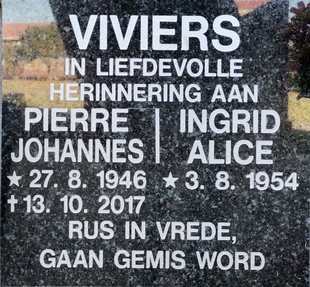 VIVIERS Pierre Johannes 1946-2017 &amp; Ingrid Alice 1954-