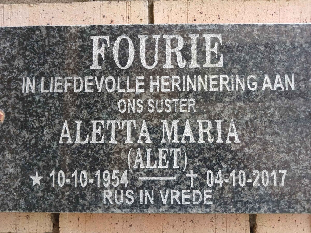 FOURIE Aletta Maria 1954-2017
