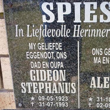 SPIES Gideon Stephanus 1923-1993 &amp; Aletta 1925-2006