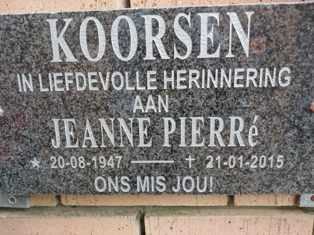 KOORSEN Jeanne Pierre 1947-2015