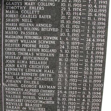 Eastern Cape, PORT ELIZABETH / GQEBERHA, Westering, Methodist Church, Memorial wall