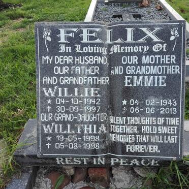 FELIX Willie 1942-1997 &amp; Emmie 1943-2013 :: FELIX Willthia 1998-1998