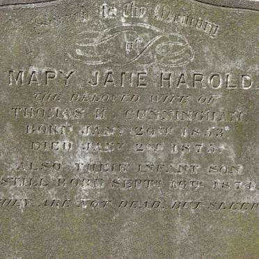 CUNNINGHAM Mary Jane Harold 1853-1875 :: CUNNINGHAM Infant son 1874-1874