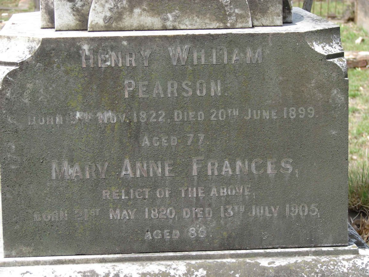 PEARSON Henry William 1822-1899 &amp; Mary Anne Frances 1820-1905