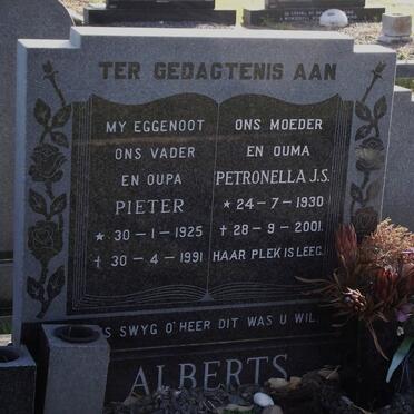 ALBERTS Pieter 1925-1991 &amp; Petronella J.S. 1930-2001