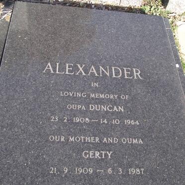 ALEXANDER Duncan 1908-1964 &amp; Gerty 1909-1987