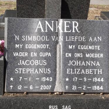 ANKER Jacobus Stephanus 1943-2007 &amp; Johanna Elizabeth 1944-1984