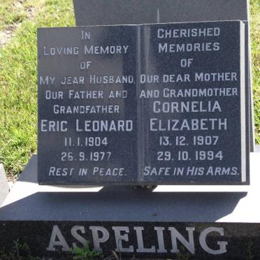 ASPELING Eric Leonard 1904-1977 &amp; Cornelia Elizabeth 1907-1994