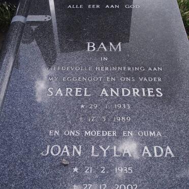 BAM Sarel Andries 1933-1989 &amp; Joan Lyla Ada 1935-2002