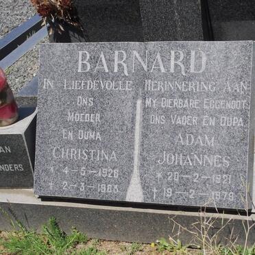 BARNARD Adam Johannes 1921-1978 &amp; Christina 1926-1983