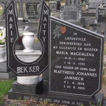 BEKKER Mattheus Johannes Jamneck 1934-1999 &amp; Maria Magdalena 1943-1992