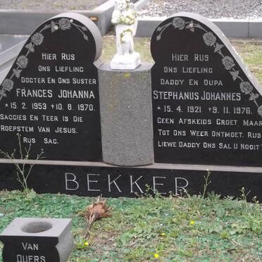 BEKKER Stephanus Johannes 1921-1976 &amp; Frances Johanna 1953-1970