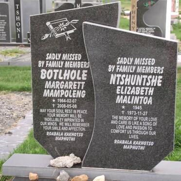 BOTLHOLE Margaret Mompoleng 1964-2008 :: NTSHUNTSHE Elizabeth Malintoa 1945-1973