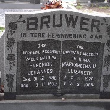 BRUWER Frederick Johannes 1896-1972 &amp; Margaretha D. Elizabeth 1920-1985