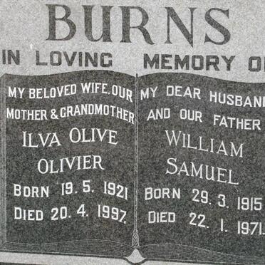 BURNS William Samuel 1915-1971 &amp; Ilva Olive OLIVIER 1921-1997