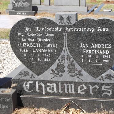 CHALMERS Elizabeth LANDMAN 1943-1986 &amp; Jan Andries Ferdinand 1943-2011