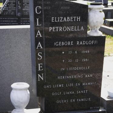 CLAASEN Elizabeth Petronella nee RADLOFF 1948-1981