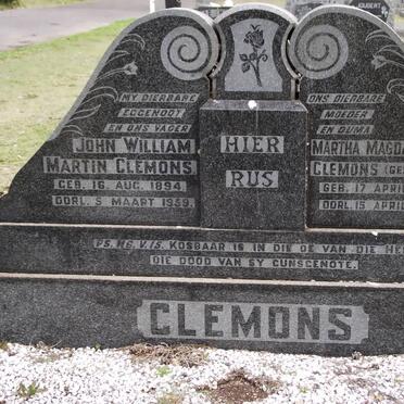 CLEMONS John William Martin 1894-1959 &amp; Martha Magdalena VENTER 1890-1962