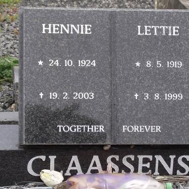 CLAASSENS Hennie 1924-2003 &amp; Lettie 1919-1999
