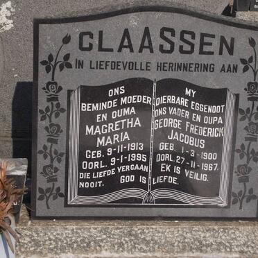 CLAASSEN George Frederick Jacobus 1900-1967 &amp; Magretha Maria 1913-1995