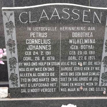 CLAASSEN Petrus Cornelius Johannes 1911-1976 &amp; Dorothea Wilhelmina BOTHA 1911-1971