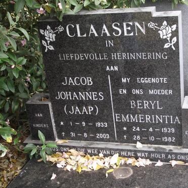 CLAASEN Jacob Johannes 1933-2003 &amp; Beryl Emmerintia 1939-1982
