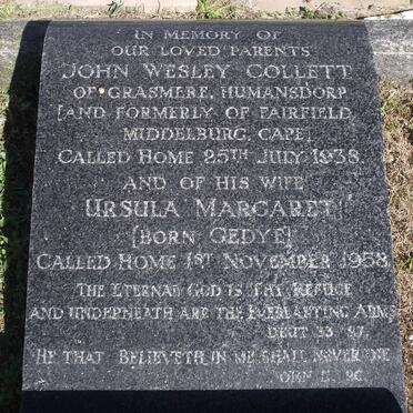 COLLETT John Wesley -1938 &amp; Ursula Margaret GEDYE -1958
