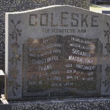 COLESKE Christoffel Frans 1889-1968 &amp; Susanna Magdalena KRITZINGER 1895-1972