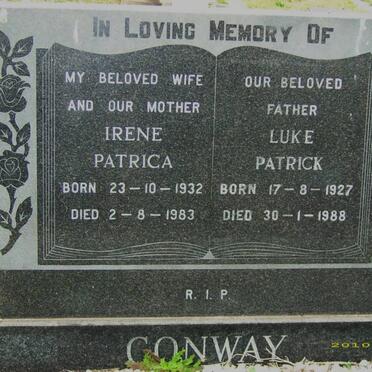 CONWAY Luke Patrick 1927-1988 &amp; Irene Patrica 1932-1983