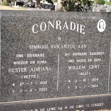 CONRADIE Willem Gert 1924-1984 &amp; Hester Adriana 1930-2007