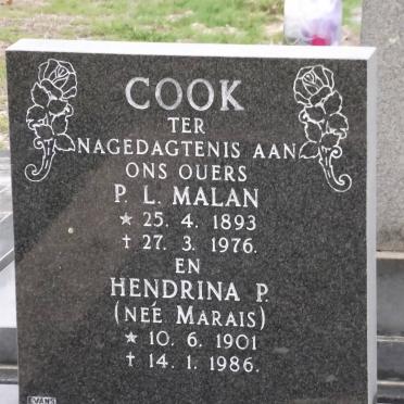 COOK P.L.Malan 1893-1976 &amp; Hendrina P. MARAIS 1901-1986