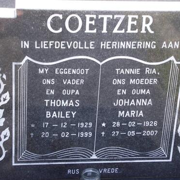 COETZER Thomas Bailey 1929-1999 &amp; Johanna Maria 1926-2007