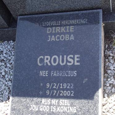 CROUSE Dirkie Jacoba nee FABRICIUS 1922-2002