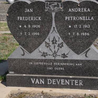 DEVENTER Jan Frederick, van 1906-1966 &amp; Andreka Petronella 1913-1986