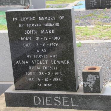DIESEL John Mark 1910-1976 &amp; Alma Violet LEMMER formerly DIESEL 1916-1983