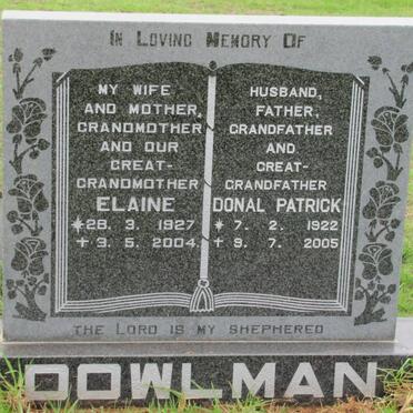 DOWLMAN Donal Patrick 1922-2005 &amp; Elaine 1927-2004