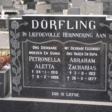 DORFLING Abraham Zacharias 1912-1977 &amp; Petronella Aletta 1915-1986