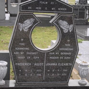 ELS Frederick Agust 1933-1996 &amp; Johanna Elizabeth 1930-2001