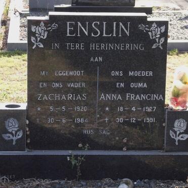 ENSLIN Zacharias 1920-1984 &amp; Anna Francina 1927-1991