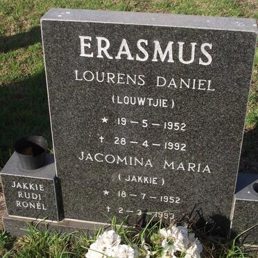 ERASMUS Lourens Daniel 1952-1992 &amp; Jacomina Maria 1952-1993